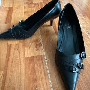 Coach Black Pointed Toe Buckle Pumps